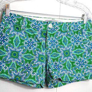 VTG Y2K Green Blue Paisley Medallion Low Rise 3.5 inseam Womens 6 Shorts Cruise